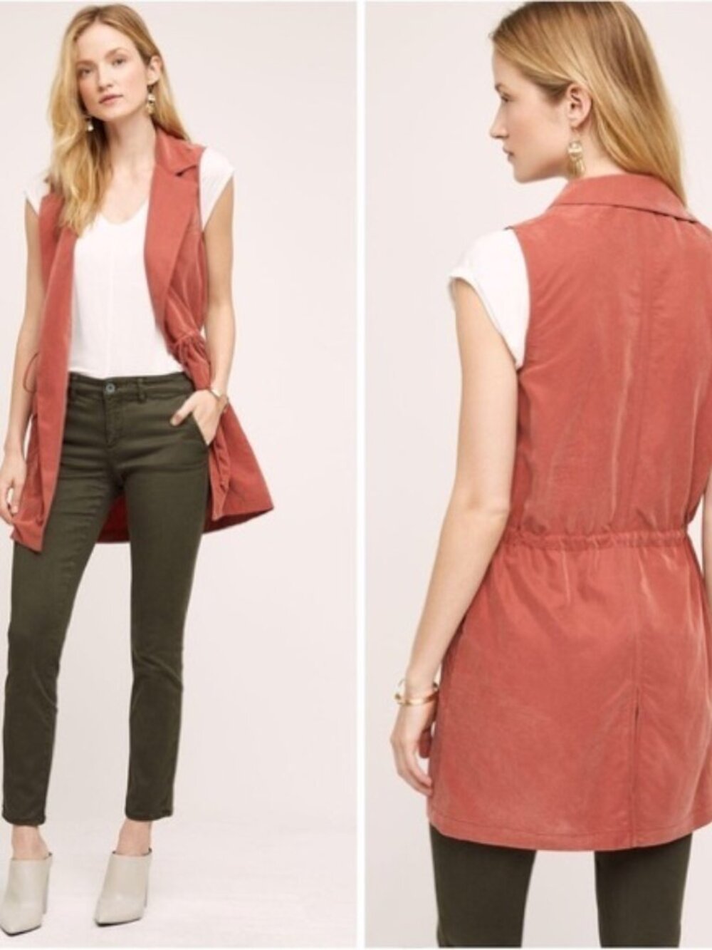 Anthropologie Elevenses Old Town Tie Front Sleeveless Terracotta Vest Sz Medium